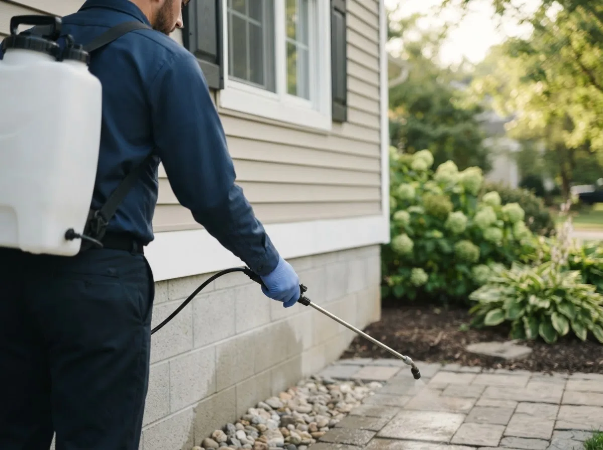 Pest control technician inspecting a home in Lawndale, IL